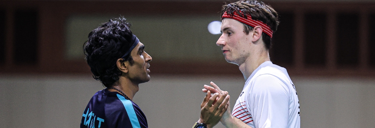 Dan Bethell and Pramod Bhagat shake hands after their final match