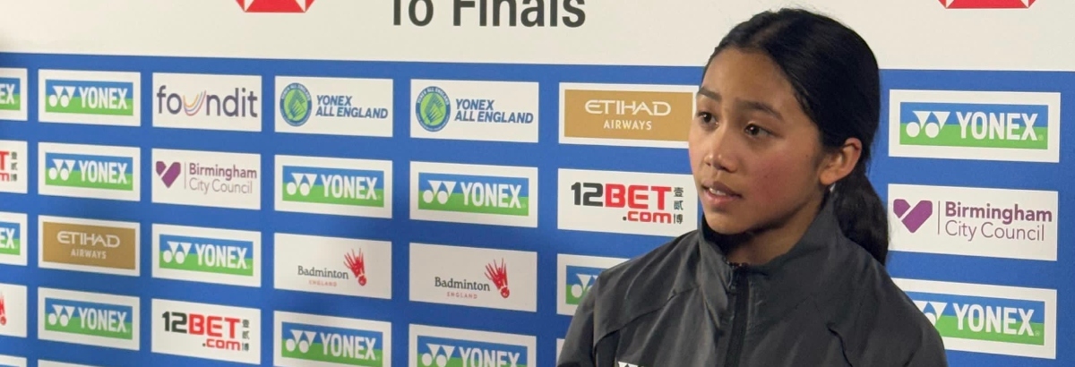 Mutiara Mandala speaks to media at the Yonex All England