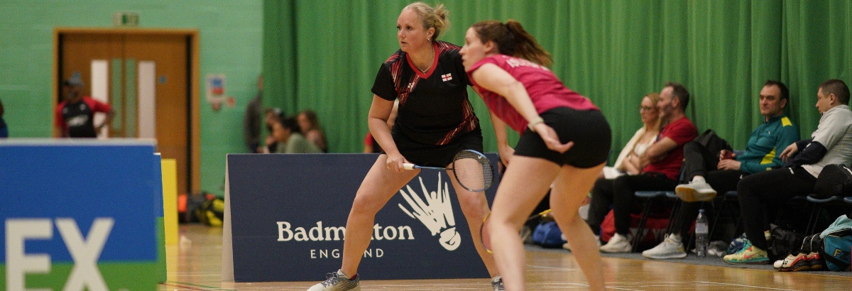 England women's doubles partners in action in the YONEX All England Senior Championships