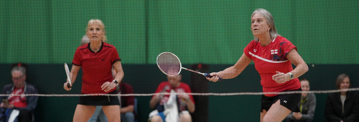 England women's doubles partners in action in the YONEX All England Senior Championships 